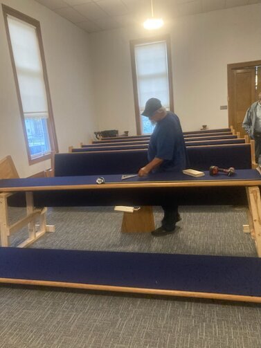 The pews being assembled.<br /><br />Getting near finished.