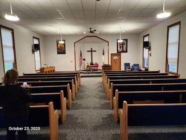 The Pews are in.<br /><br />This is the view from the back of the church.