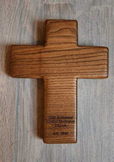 This cross was made from one the original pews.  One was given to each family.<br />Thanks, Dave. It means alot!