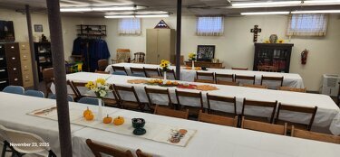 The tables for our Rededication Service were all dressed up.
