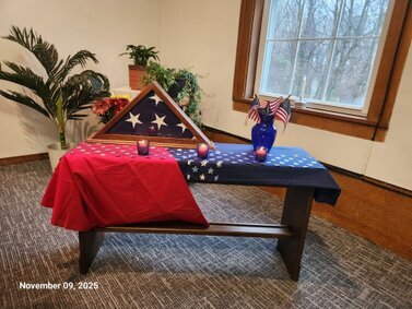This photo of the corner table was taken on Veterans Day Sunday 2025